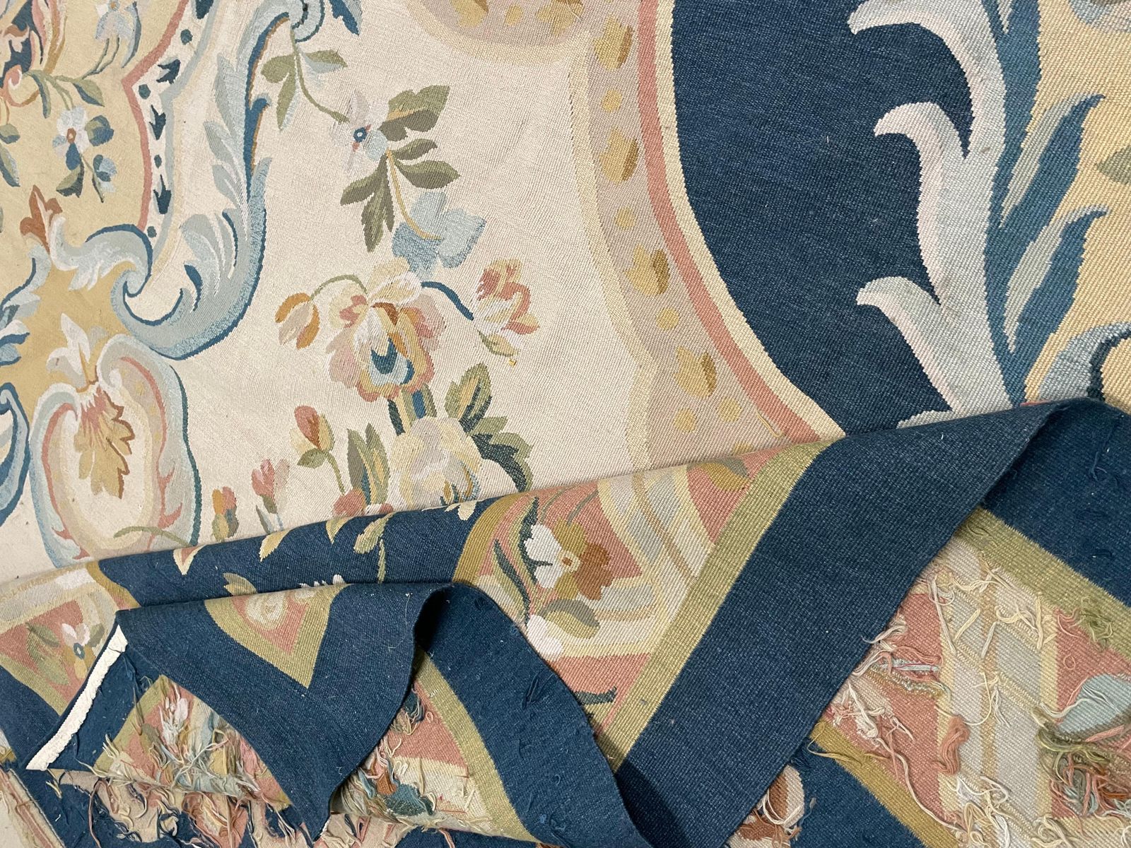 Textiles Oversized Handmade Aubusson Style Needlepoint Carpet, French Floral Rug Vintage photo