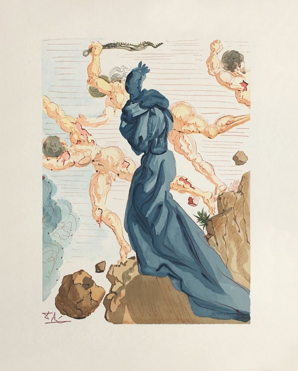 Salvador Dali Woodcut Divine Comédie Enfer 15   Les Margelles Du Phlégéton 1960