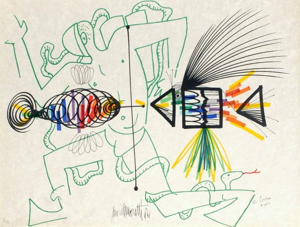 Jean Cocteau Gesigneerde Lithografie L'âge Du Verseau : Fonds Marins 1973