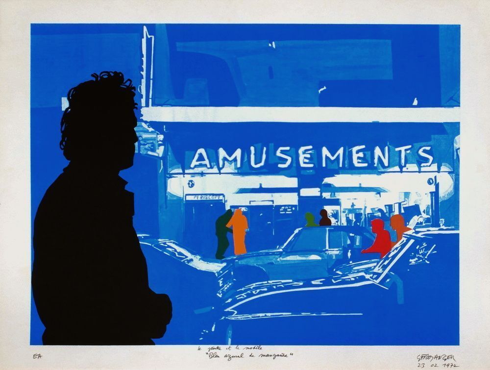 Gérard Fromanger Gesigneerde Zeefdruk Peintre Et Modèle : Bleu Azural De Manganèse 1972