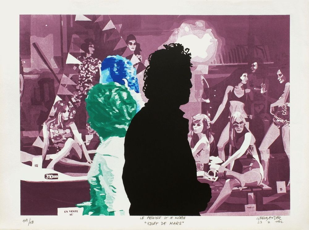 Gérard Fromanger Gesigneerde Zeefdruk Peintre Et Modèle : Violet De Mars 1972