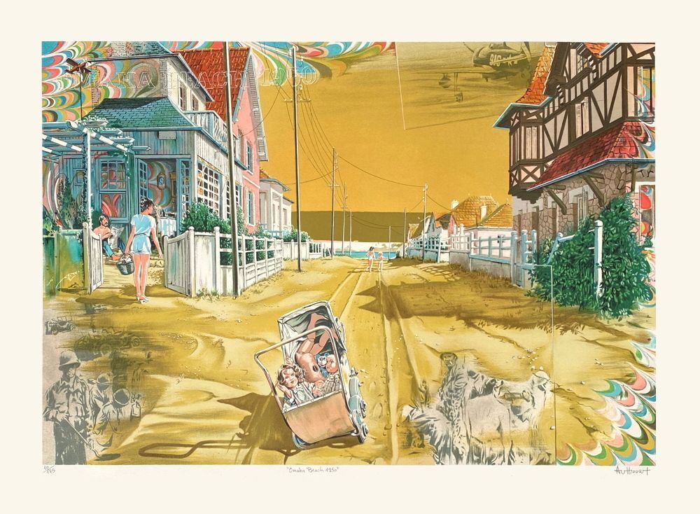 Daniel Authouart Gesigneerde Lithografie Omaha Beach 1988