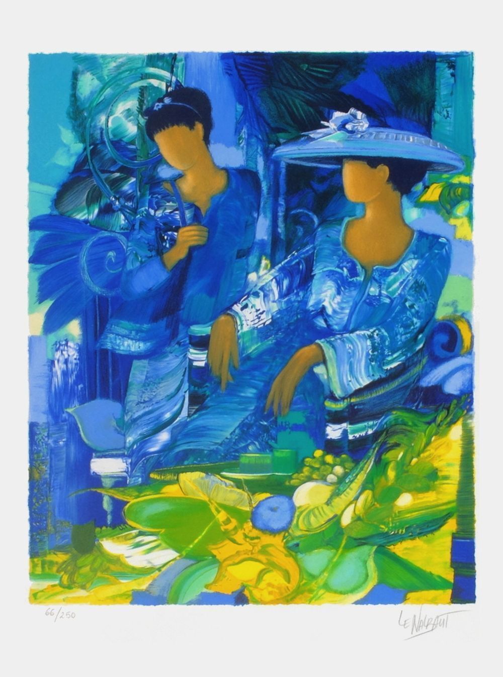 Gérard Le Nalbaut Gesigneerde Lithografie Ombrage Bleu 1990