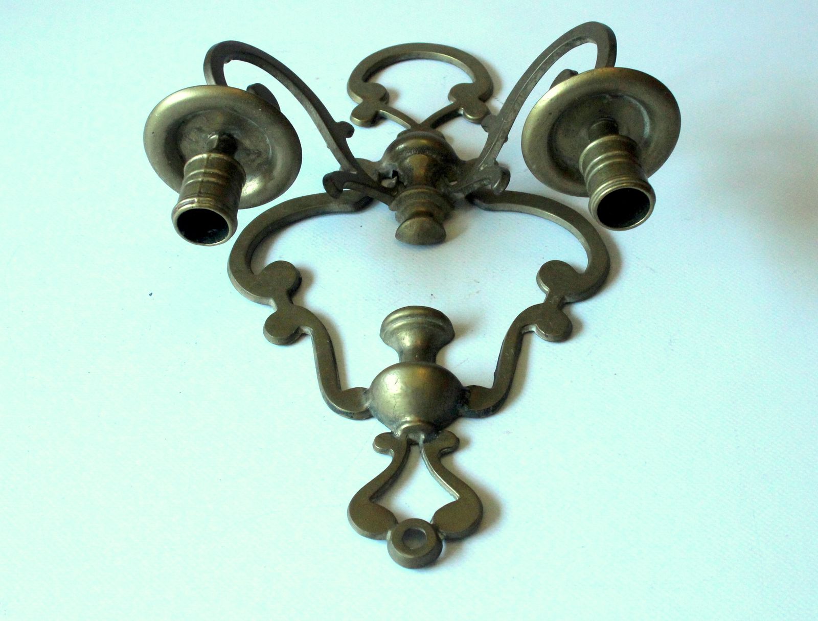 Brass Wall Candle Stick With Two Arms   Handmade   Vintage photo for sale