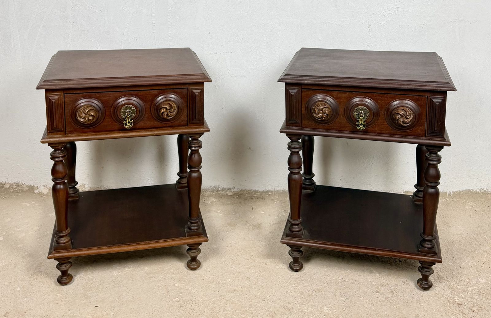 Pair Of Spanish Carved Wood Nightstands, Early 20th Century photo for sale
