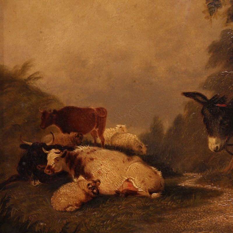 Antiek Engels schilderij van een landelijk genretafereel, gedateerd 1866 photo vinterior