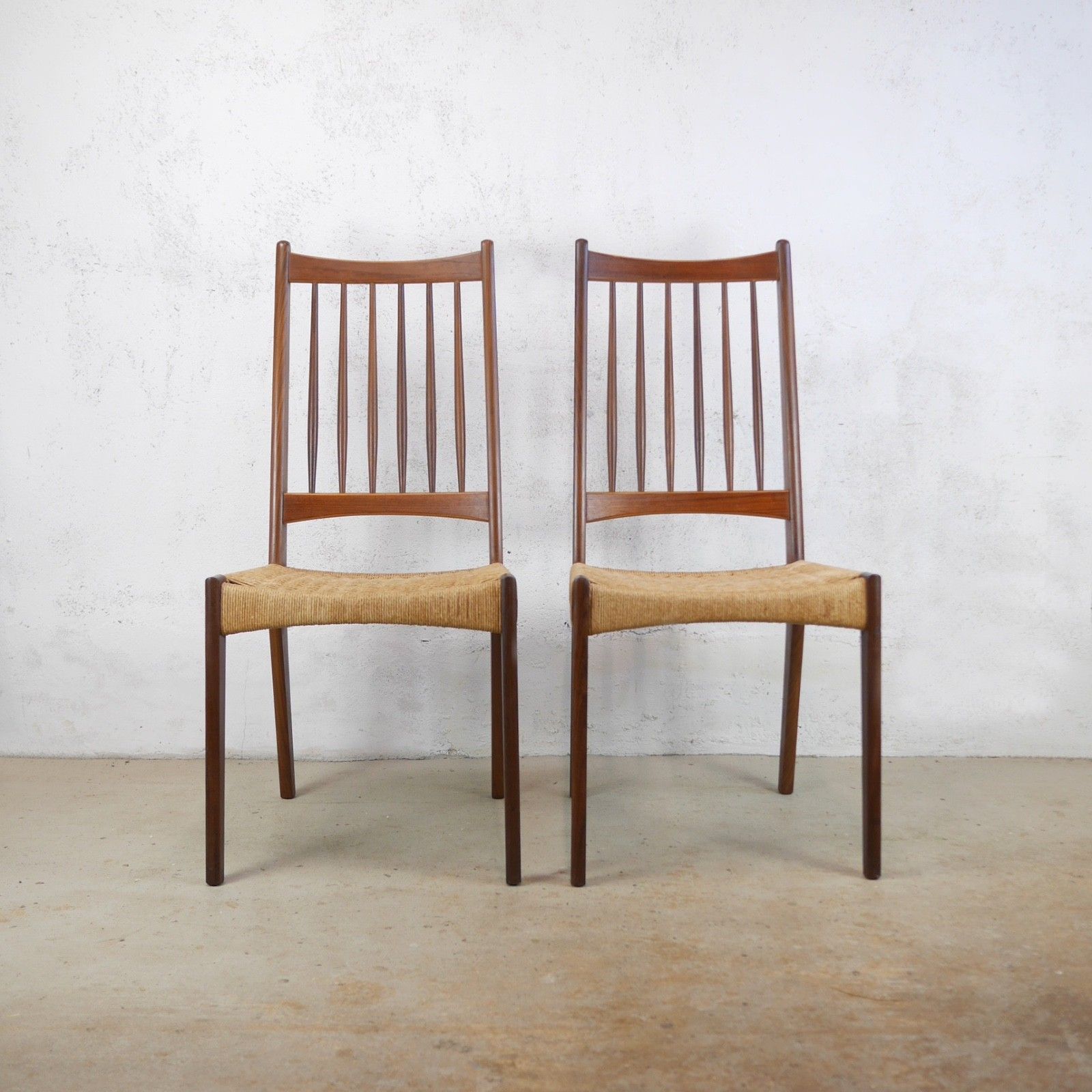 Vintage Mid Century Danish Teak Cord Dining Chairs Arne Hovmand Olsen #103227 photo furniture