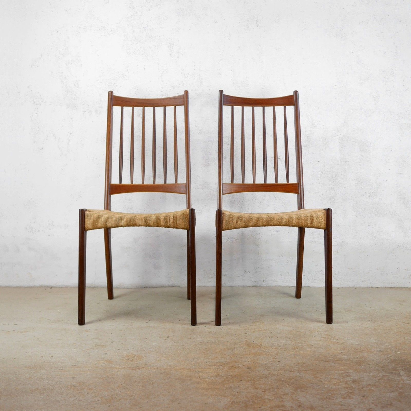 Vintage Mid Century Danish Teak Cord Dining Chairs Arne Hovmand Olsen #103227 photo for sale