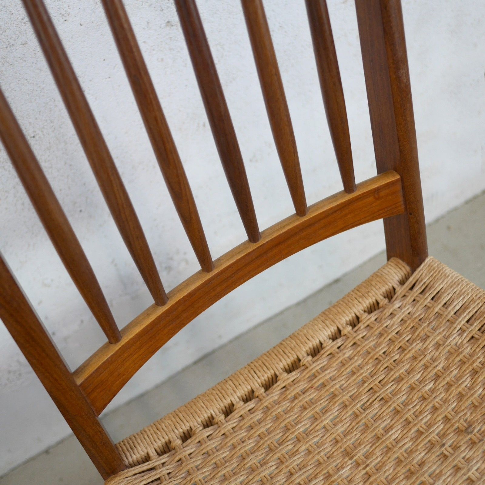 Vintage Mid Century Danish Teak Cord Dining Chairs Arne Hovmand Olsen #103227 photo vinterior