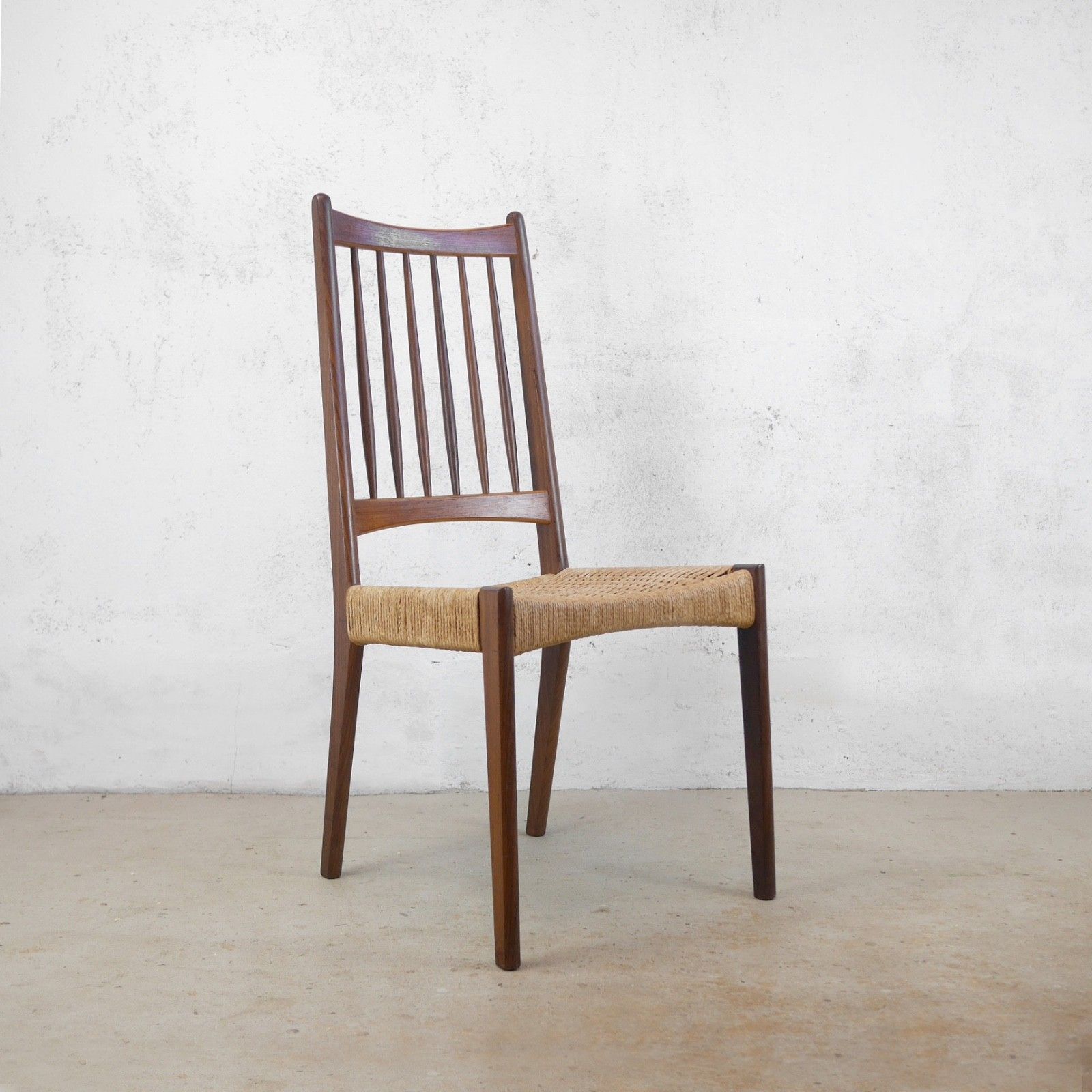 photo buy Vintage Mid Century Danish Teak Cord Dining Chairs Arne Hovmand Olsen #103227