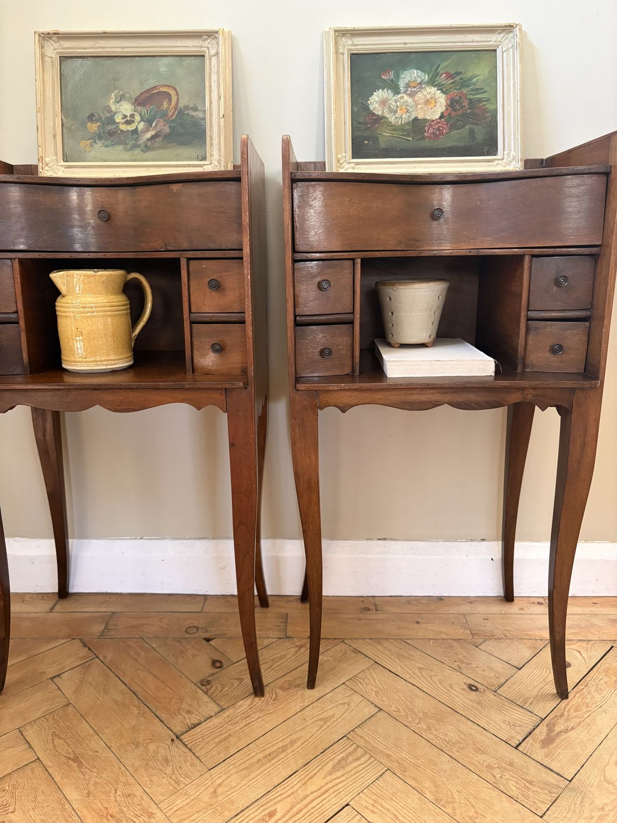 A Pair Of French Walnut Bedside Tables photo for sale