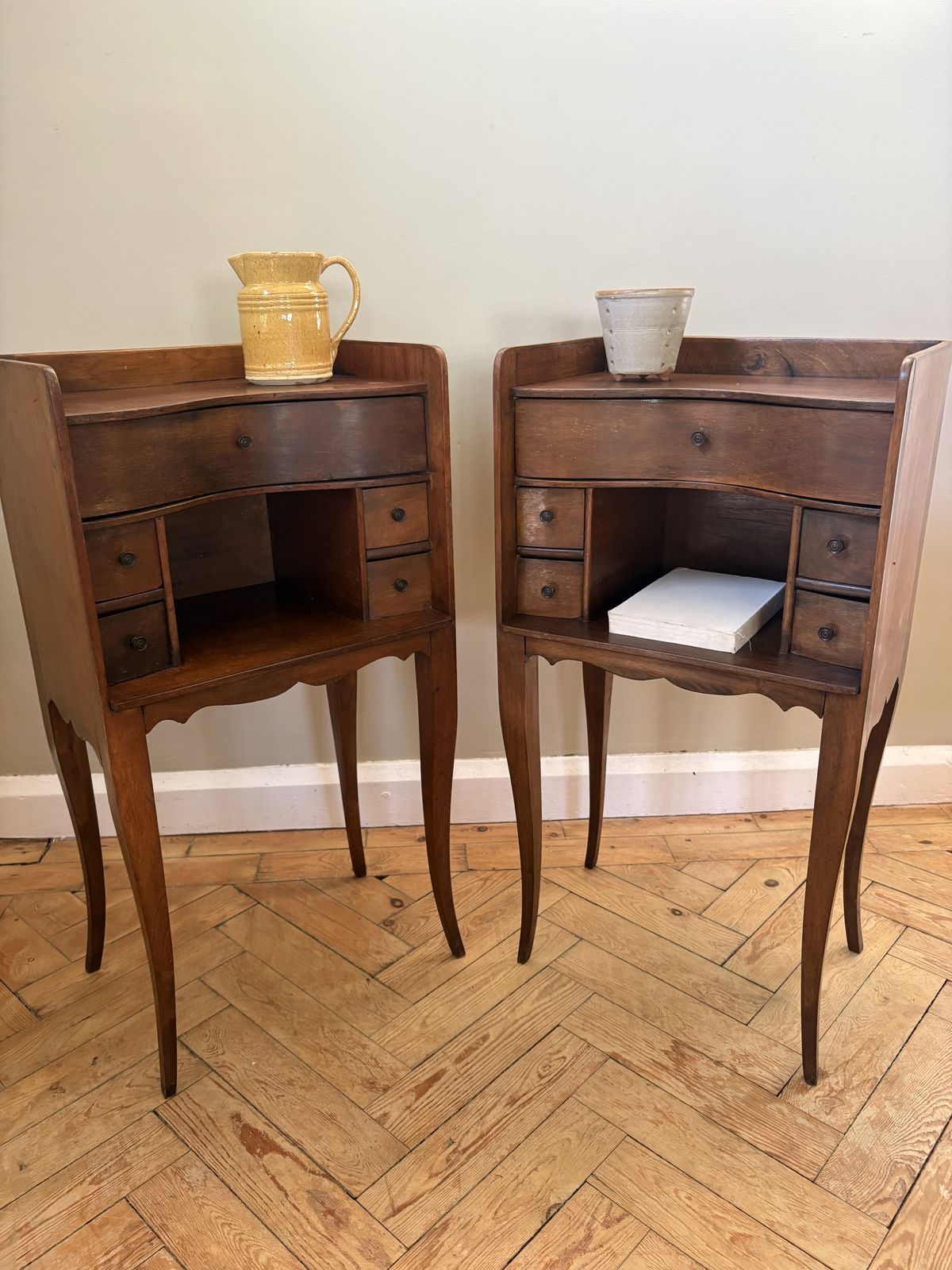photo for sale A Pair Of French Walnut Bedside Tables