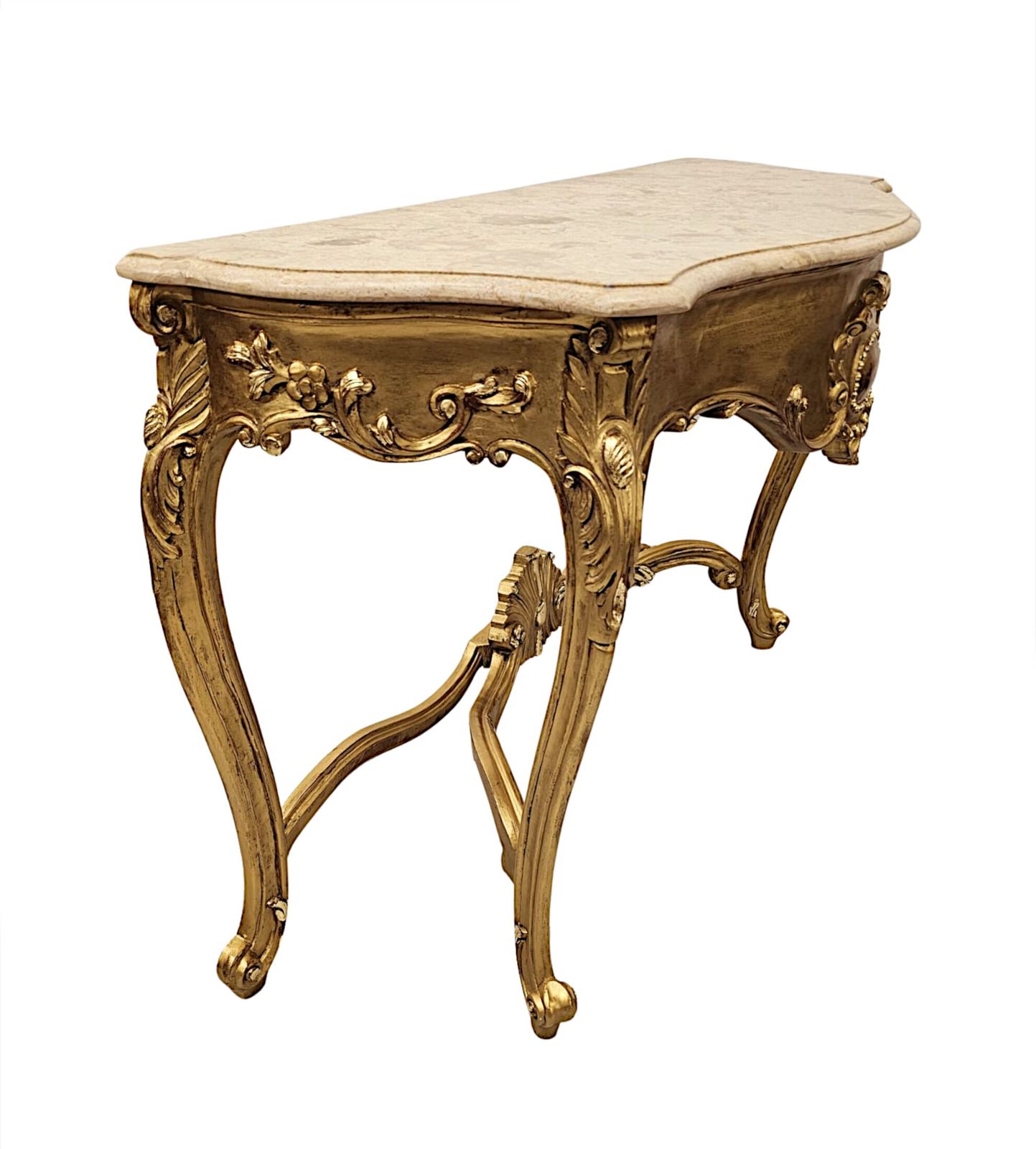 Zeer fraaie consoletafel van verguld hout met marmeren blad, begin 20e eeuw. photo buy