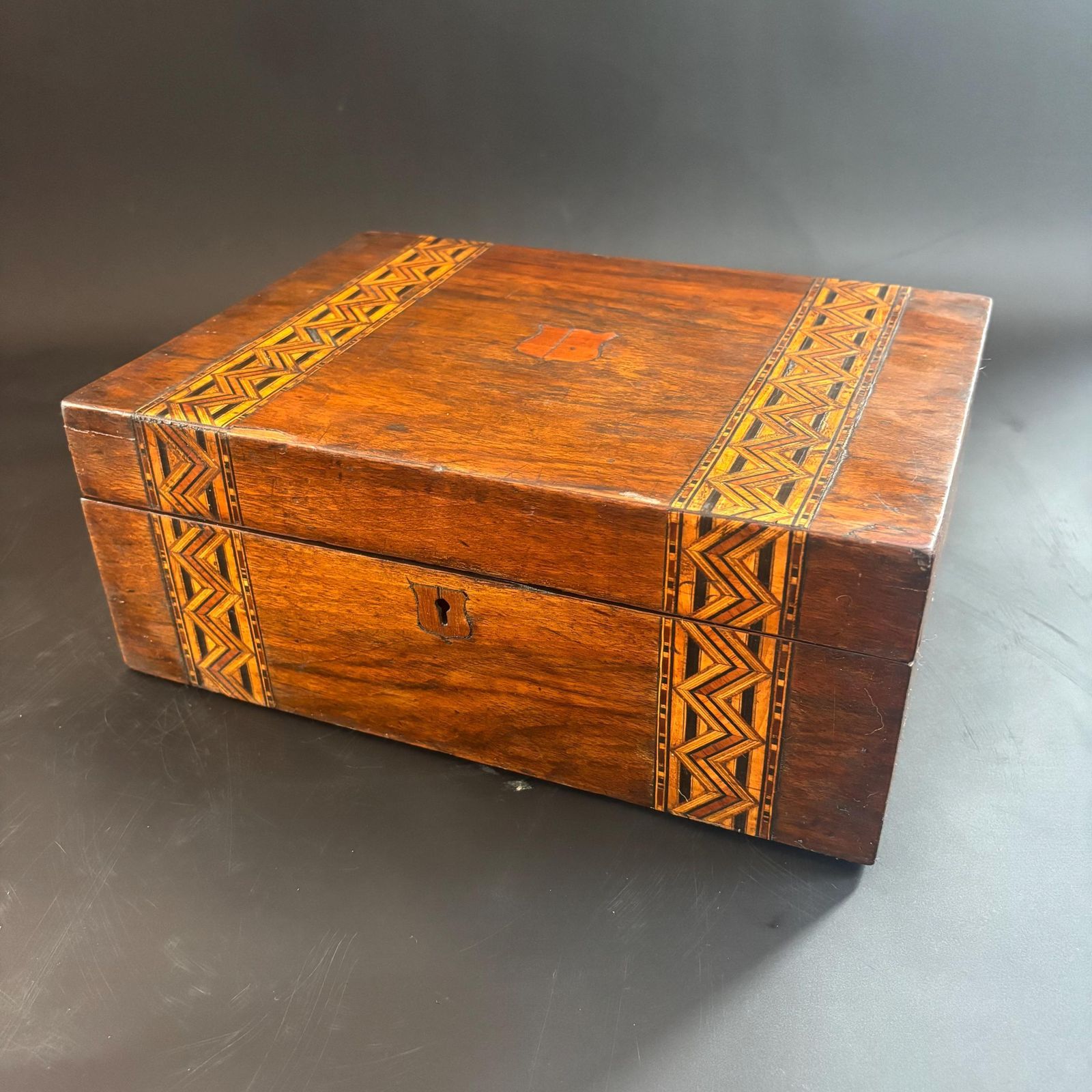Home Decor Antique Victorian Walnut Keepsake Box, Tunbridge Ware Inlaid Wooden Memory Chest, 19th Century Storage Box, Unique Upcycled Gift. photo