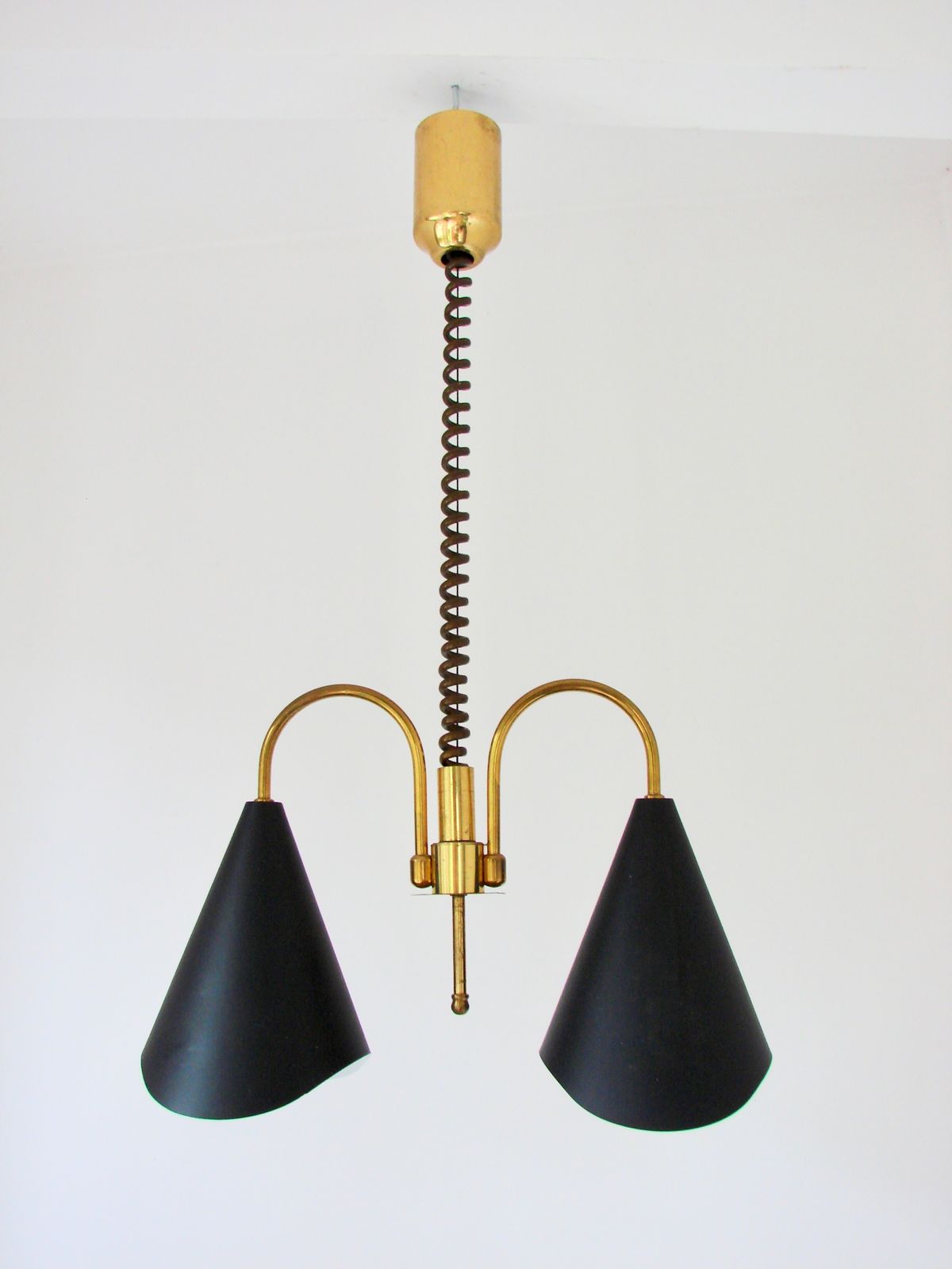 Mid-Century Modern hanglamp, messing en metaal, jaren 1970. photo for sale