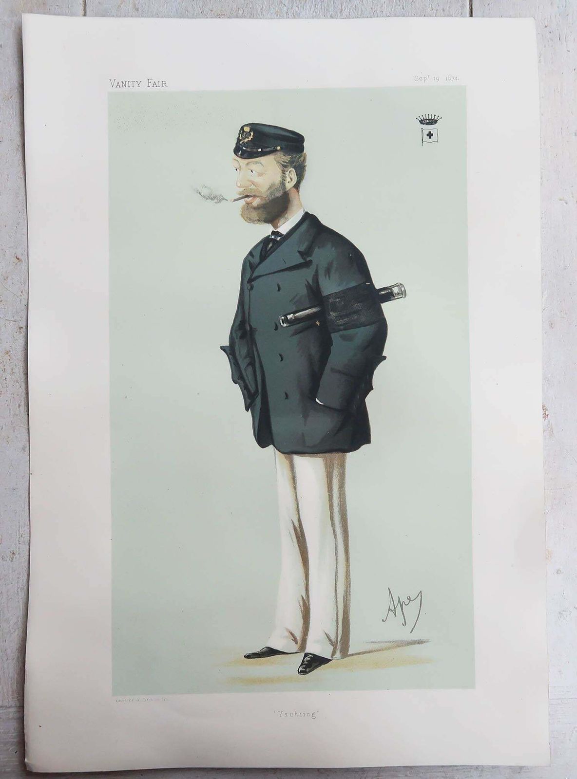 Antieke prent van een zeiler. Jachtvaart. Gedateerd 1874 photo Kunst