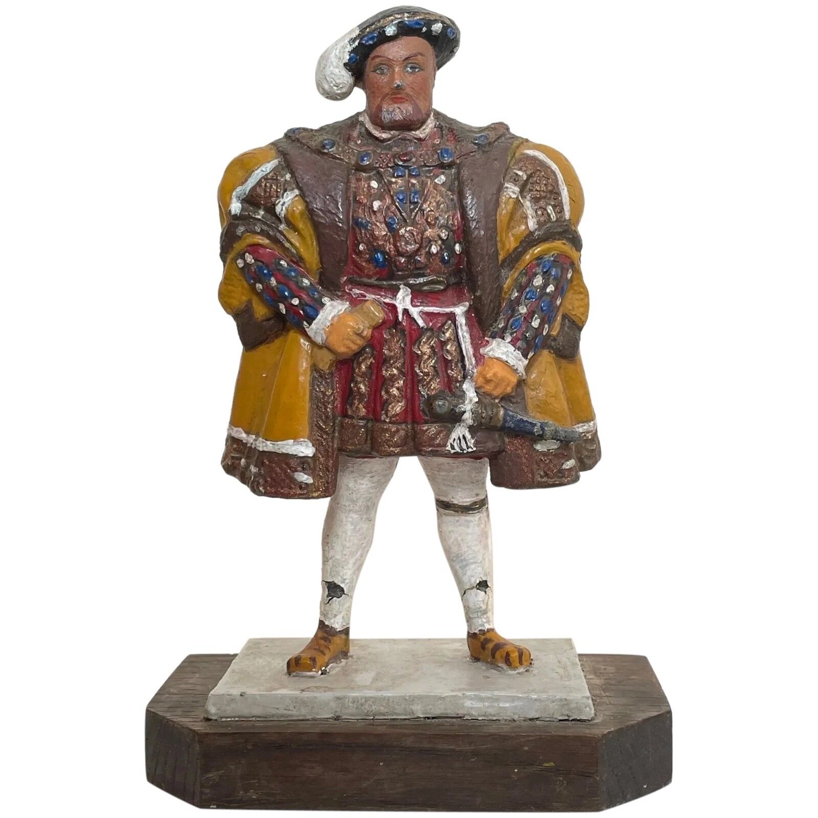 Mid-Century handgeschilderd loden beeldje van de Tudorkoning Henry VIII