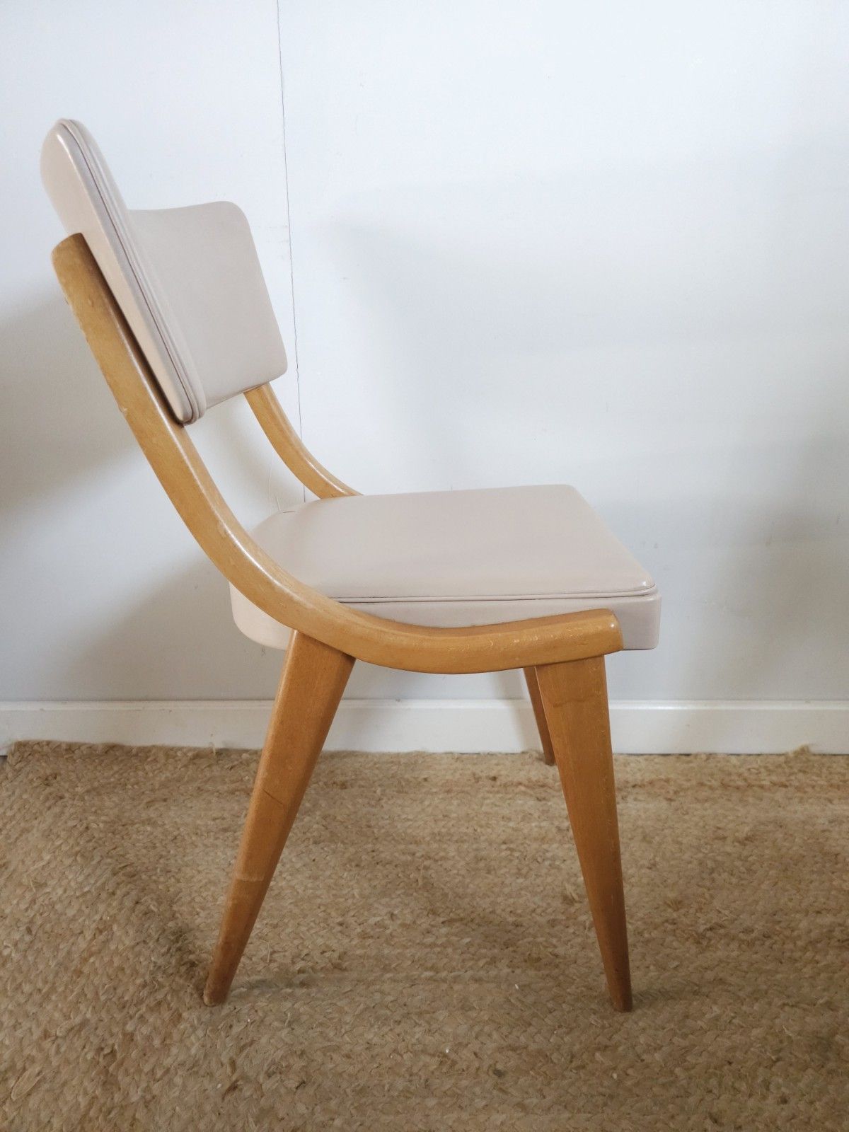 Ben Stoe Dining Chairs Mid Century Set Of 4 Taupe Vinyl Upholstery Delivery photo Furniture