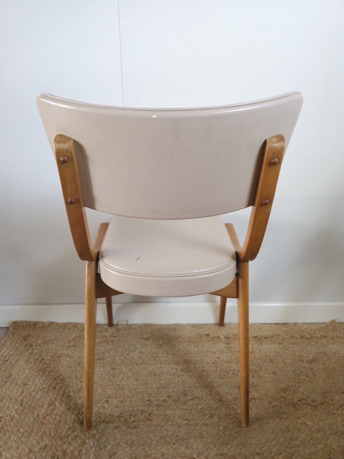Ben Stoe Dining Chairs Mid Century Set Of 4 Taupe Vinyl Upholstery Delivery photo 290.0