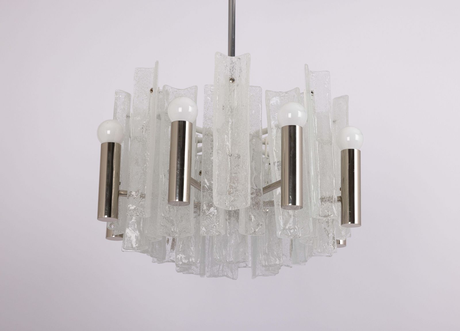 Kalmar chromen kroonluchter met ijsglas, Duitsland, 1970 photo for sale