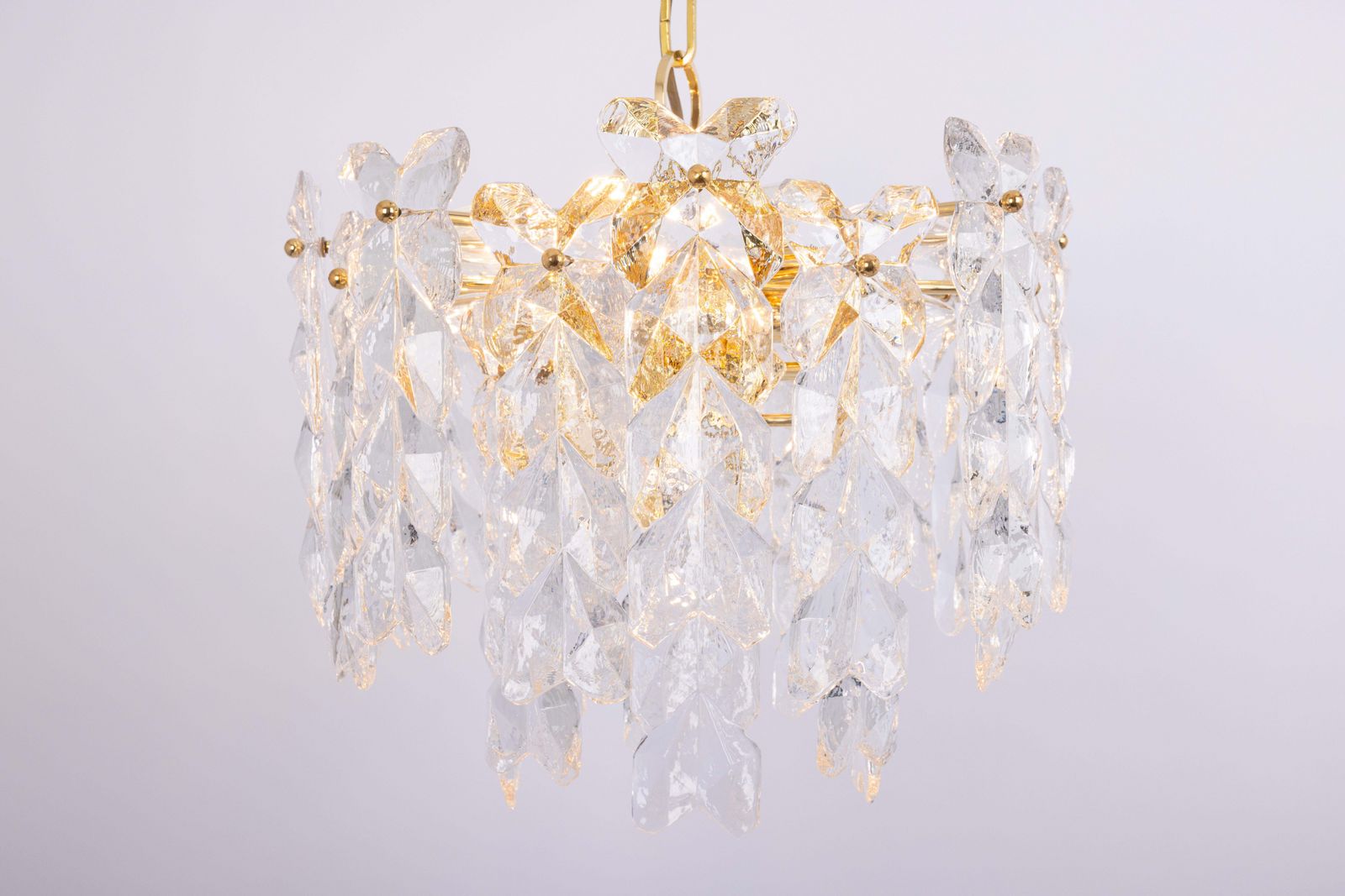 Large Gilt Brass, Crystal Glass Chandelier Palma, Kalmar, Austria, 1970s photo vintage