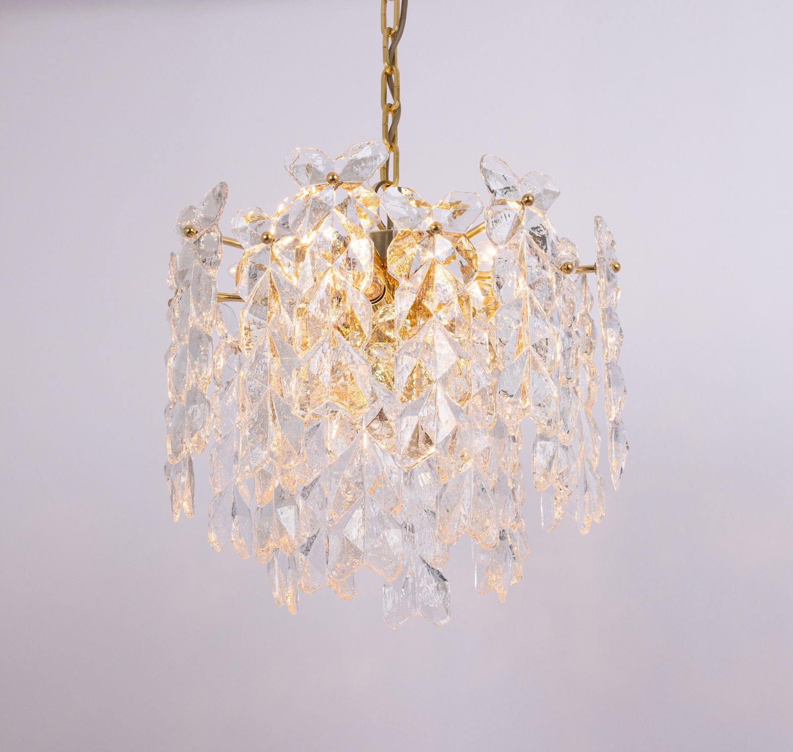 photo for sale Large Gilt Brass, Crystal Glass Chandelier Palma, Kalmar, Austria, 1970s