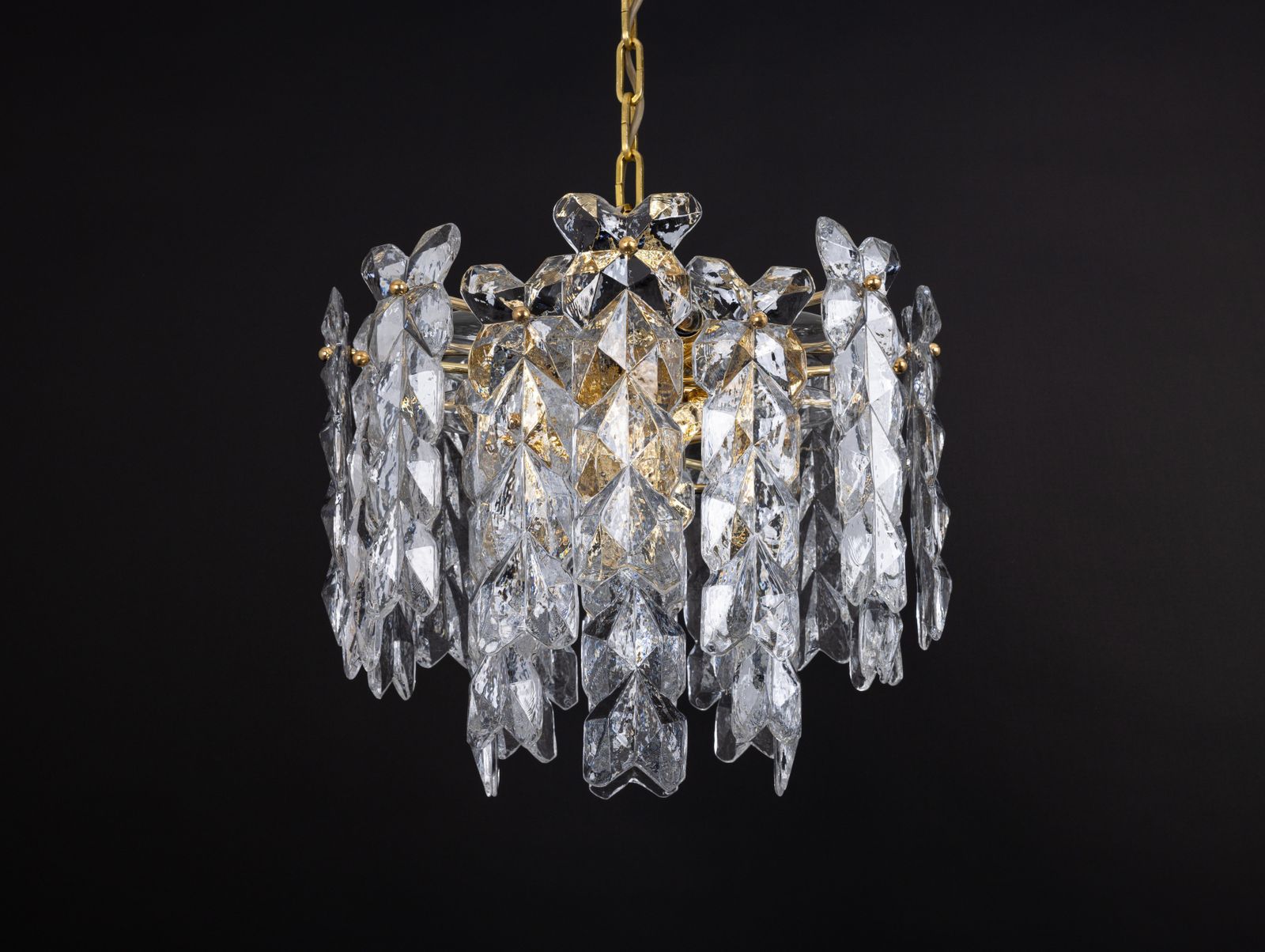 photo vinterior Large Gilt Brass, Crystal Glass Chandelier Palma, Kalmar, Austria, 1970s