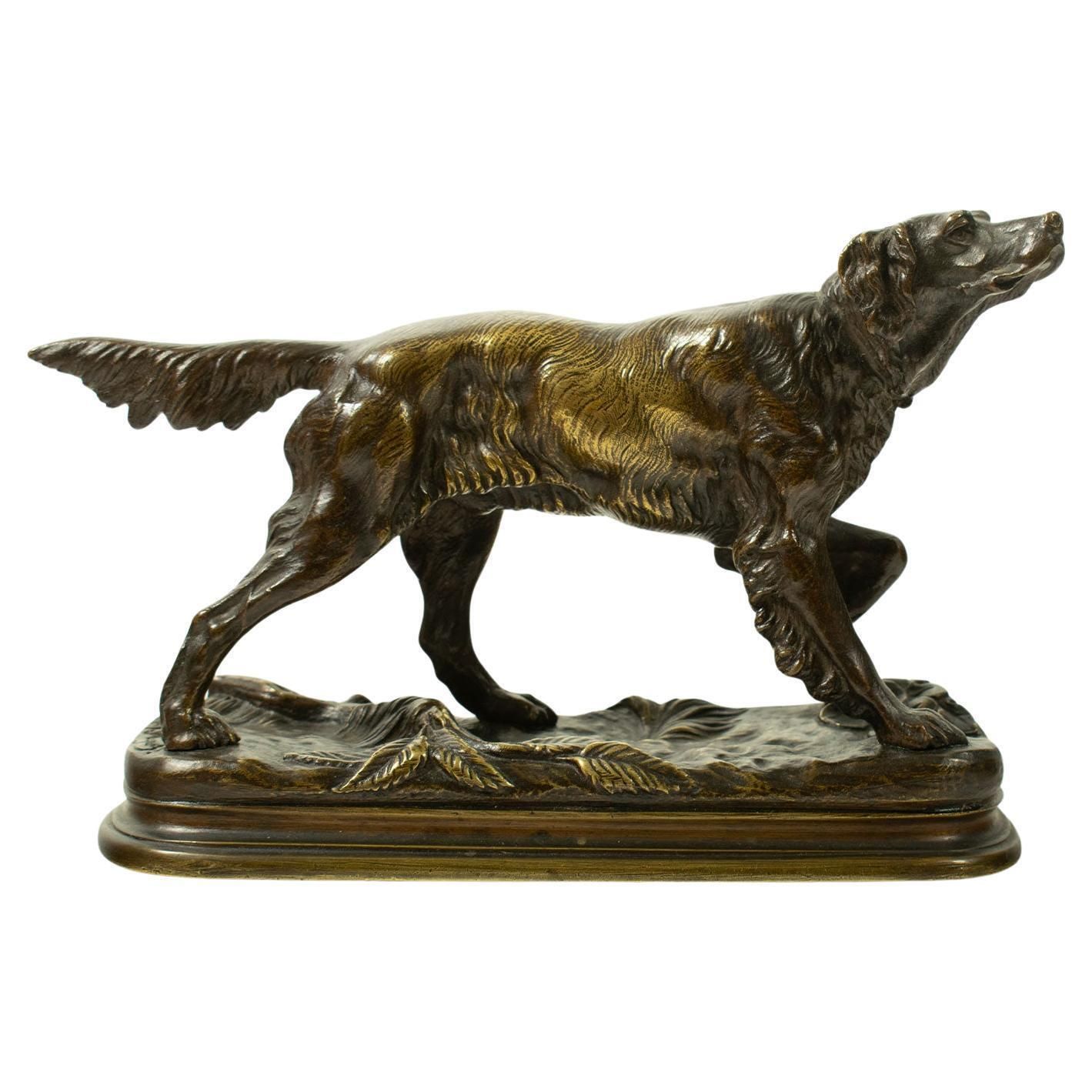 Bronze Sculpture By Jules Moigniez (1835–1894) Hunting Spaniel   19th Century