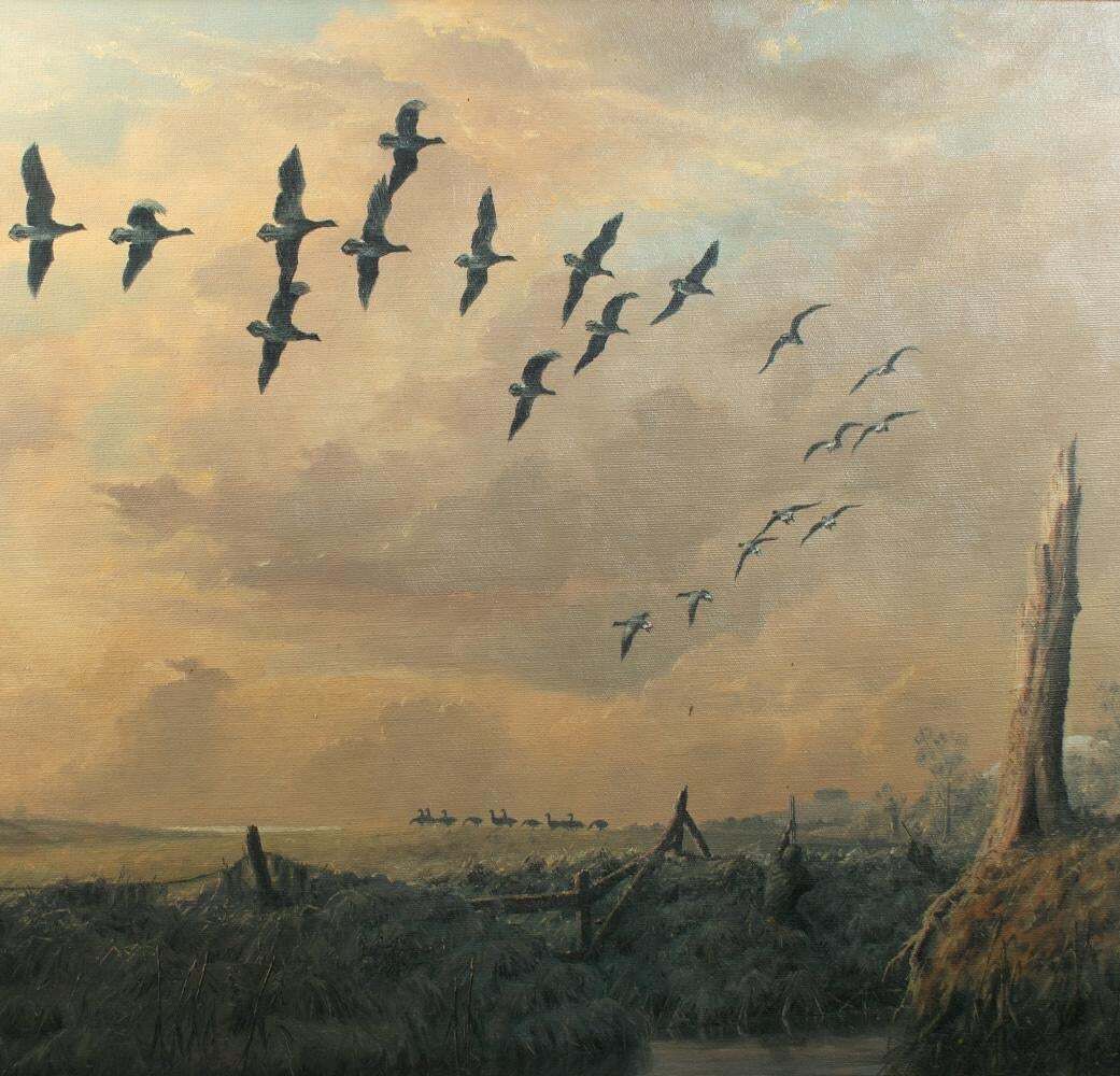 Peter Coulthard (1949   )   Shooting Geese On The Fens   Oil On Canvas photo furniture