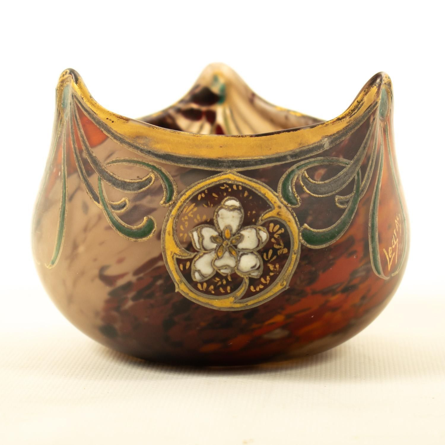 Vase boule en verre soufflé Art Nouveau, Le Gras photo vintage