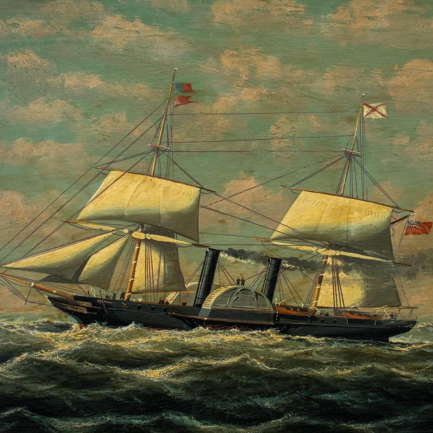 Huile sur panneau du XIXe siècle représentant le vapeur RMSPC La Plata. Datée de 1876 photo for sale