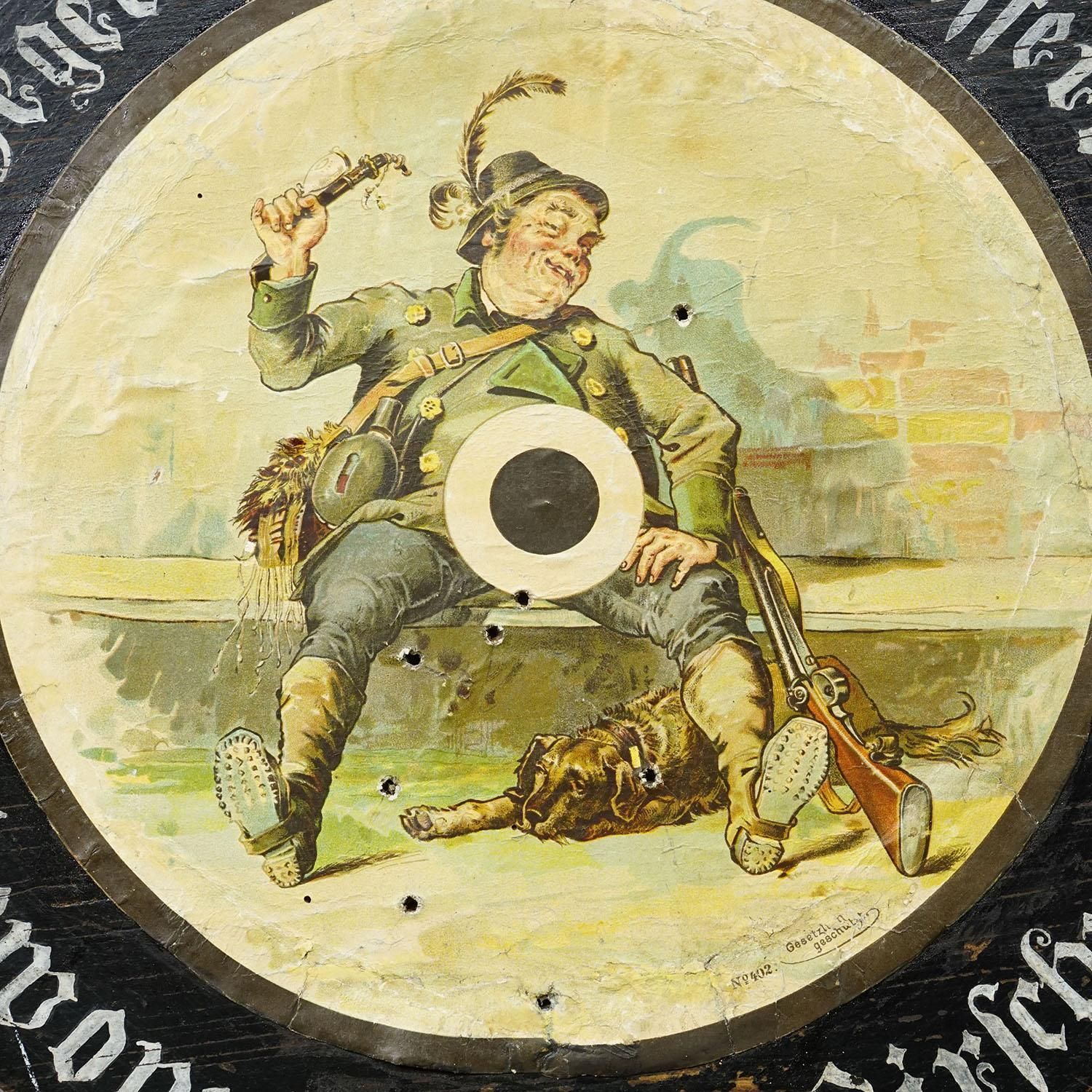 Antiek Duits schietschijf met humoristisch jagersmotief, Duitsland 1929 photo Kunst