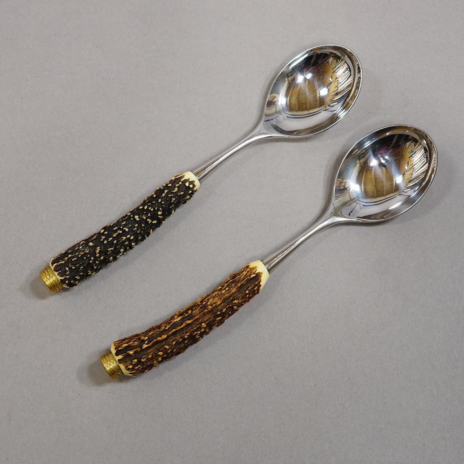 Vintage Stainless Steel And Horn Cutlery Serving Spoons, Wingen 1960s photo 87.0