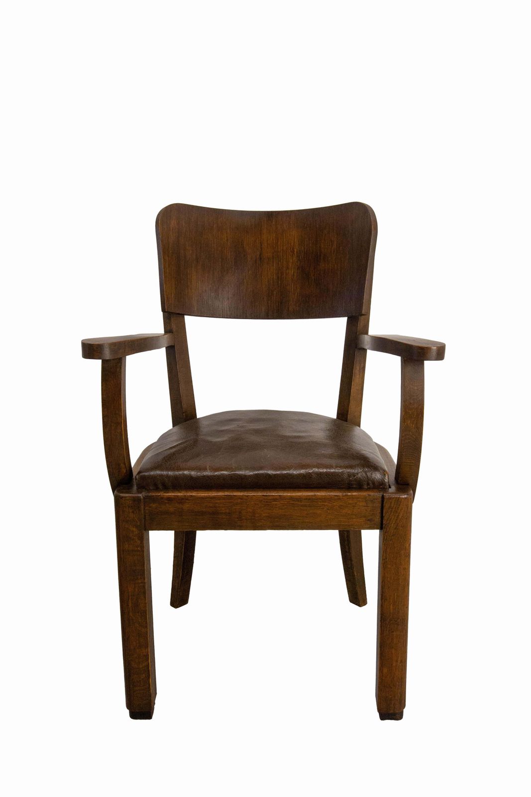 Antique Pair Beech Armchair Leather & Wood French, Circa 1940 photo 1509.0