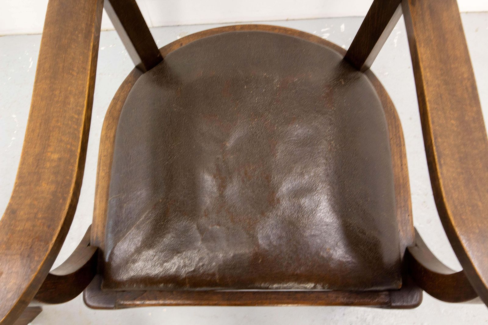 photo for sale Antique Pair Beech Armchair Leather & Wood French, Circa 1940