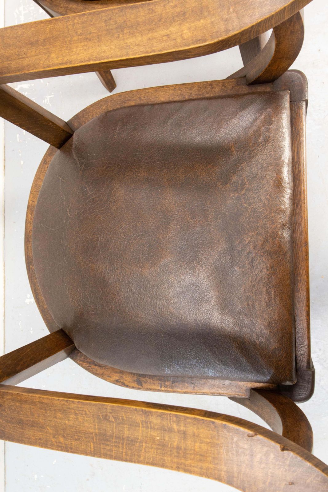 Furniture Antique Pair Beech Armchair Leather & Wood French, Circa 1940 photo