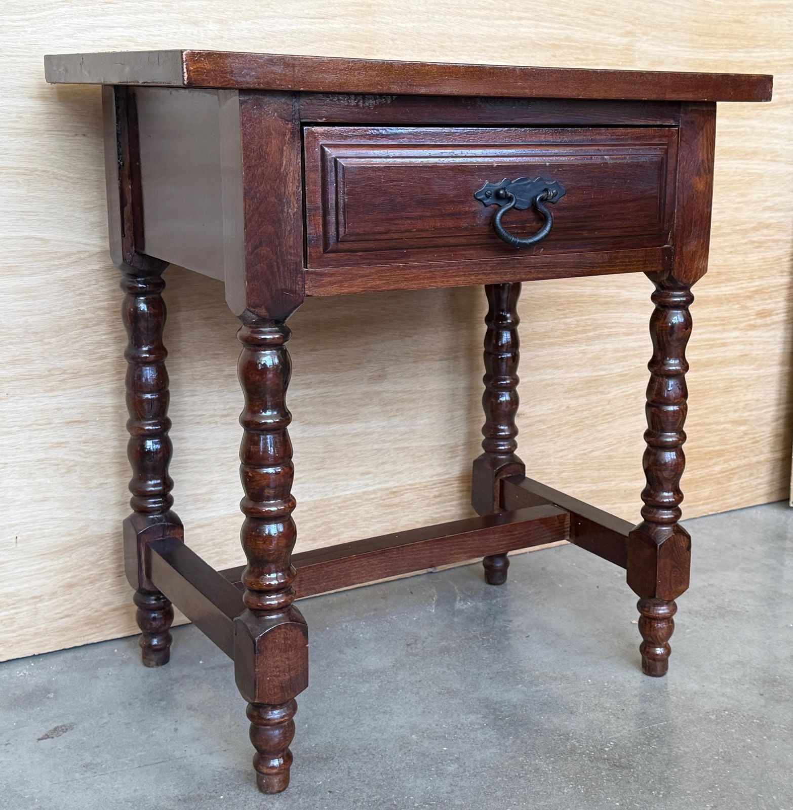 Pair Of Spanish Solid Wood Nightstands With Turned Legs And Single Drawer photo vinterior