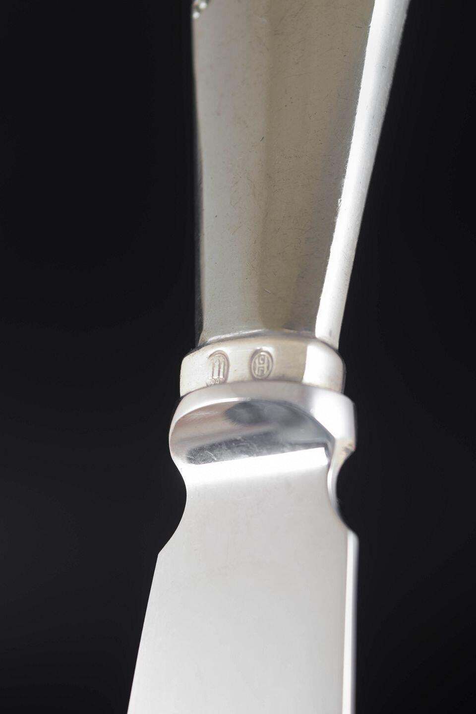 Couteau à gâteau Georg Jensen en argent et acier inoxydable, motif Viking - pièce rare photo Décoration
