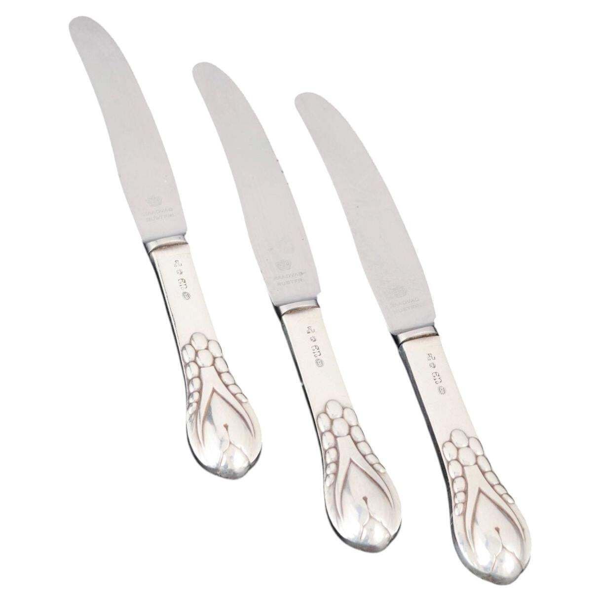 Evald Nielsen. Set Of Three Lunch Knives In Silver And Stainless Steel, 1920s