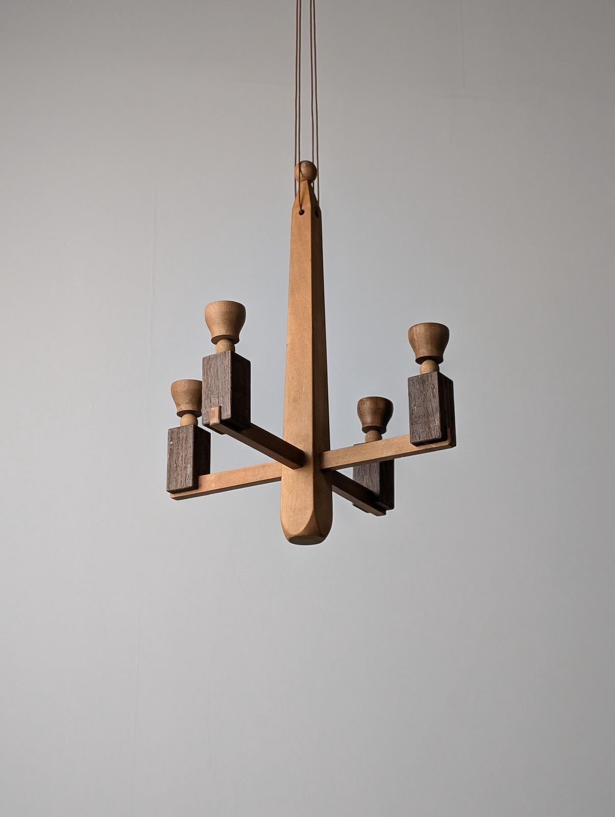 Danish Art Deco Style Wooden Candle Chandelier, 1970s