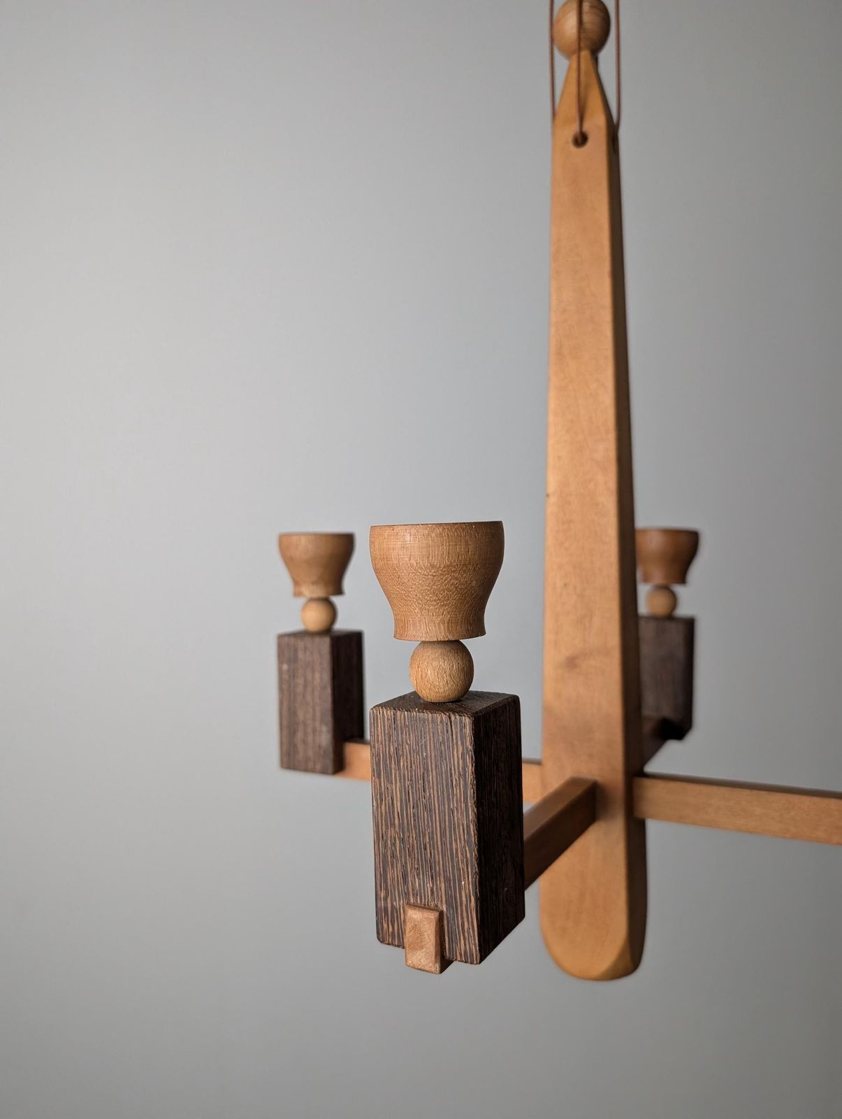 Danish Art Deco Style Wooden Candle Chandelier, 1970s photo vintage