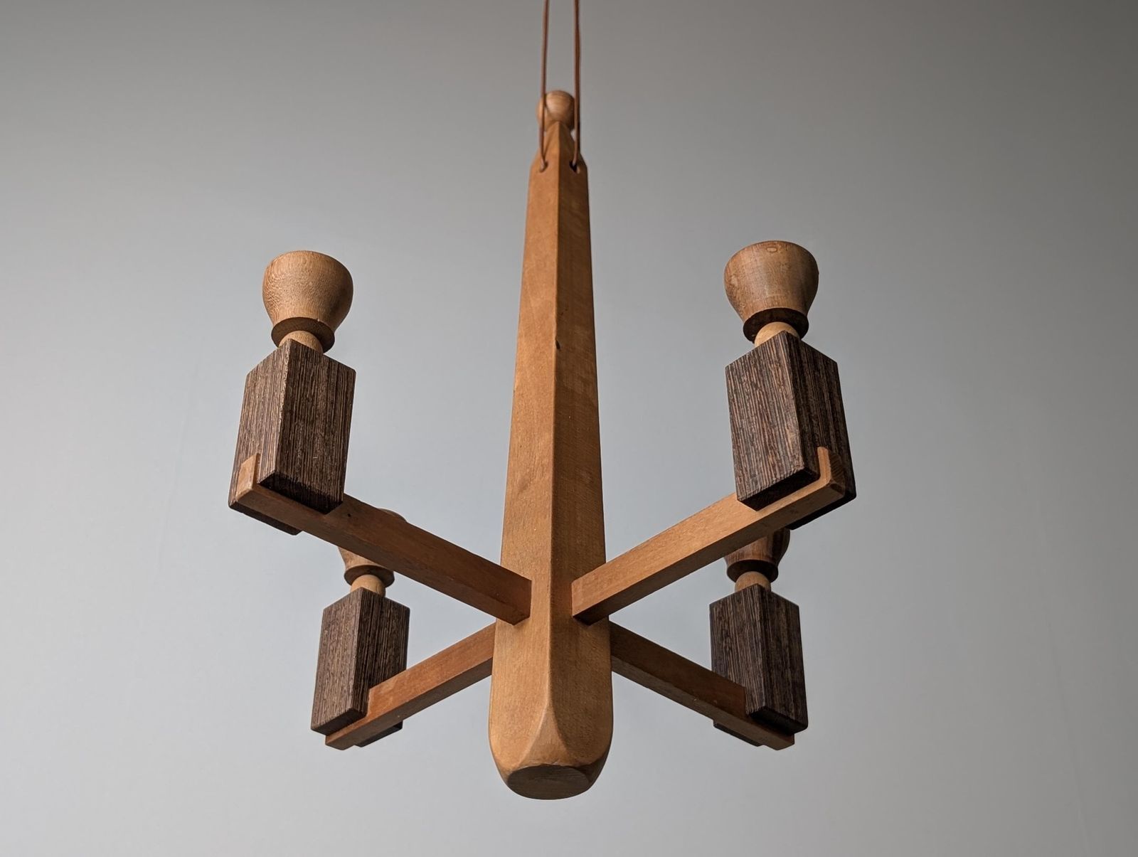 Lighting Danish Art Deco Style Wooden Candle Chandelier, 1970s photo