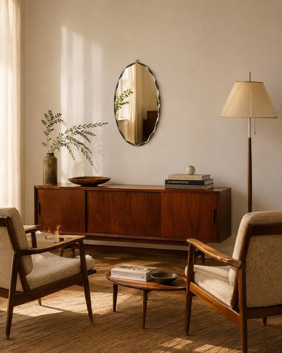 Fontana Arte Mid Century Oval Diamond Beveled Mirror, Italy, 1950s photo vinterior