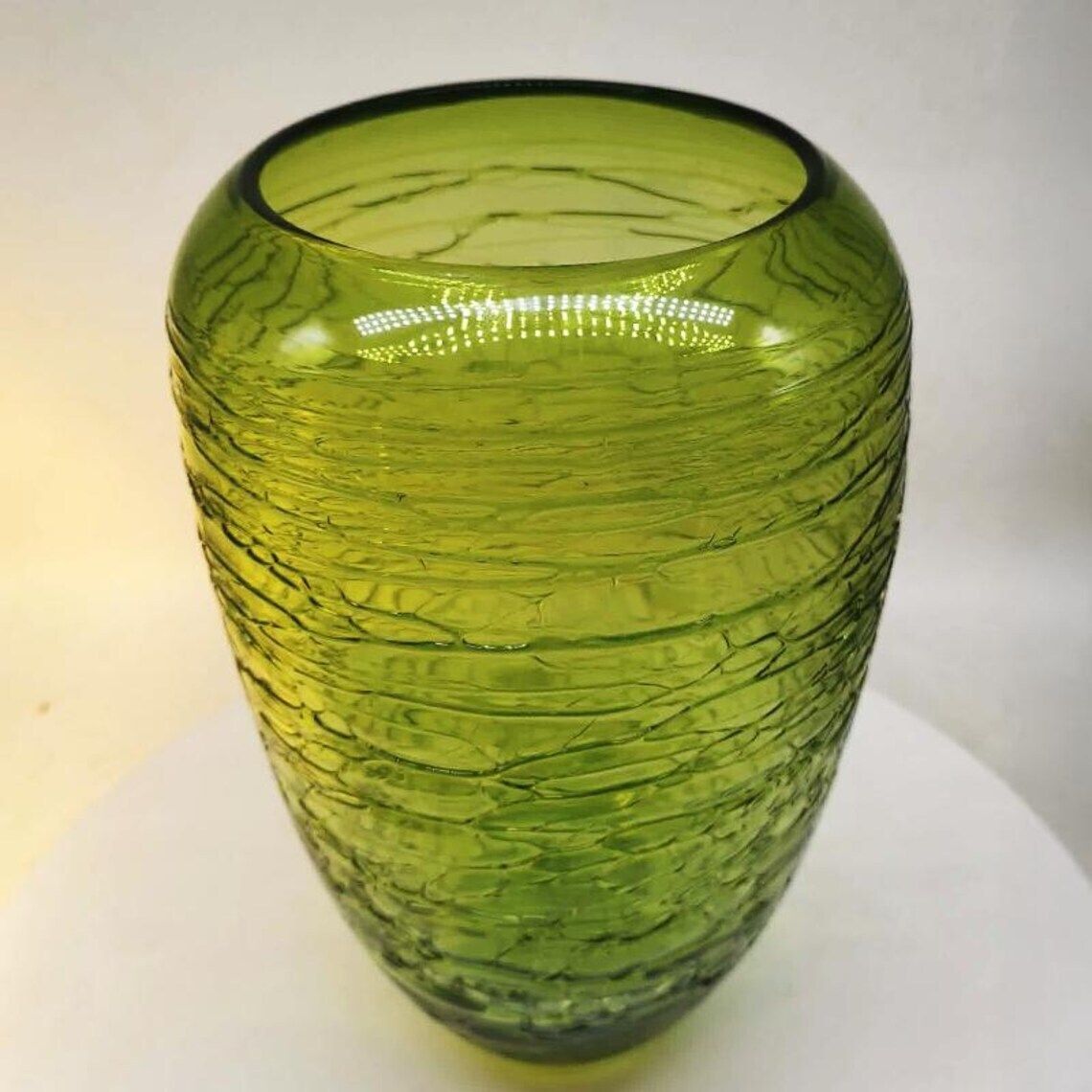 1970s Green Vase In Hand Worked Murano Glass   Made In Italy. 31 H Cm / 12.20 H Inches. photo Home Decor