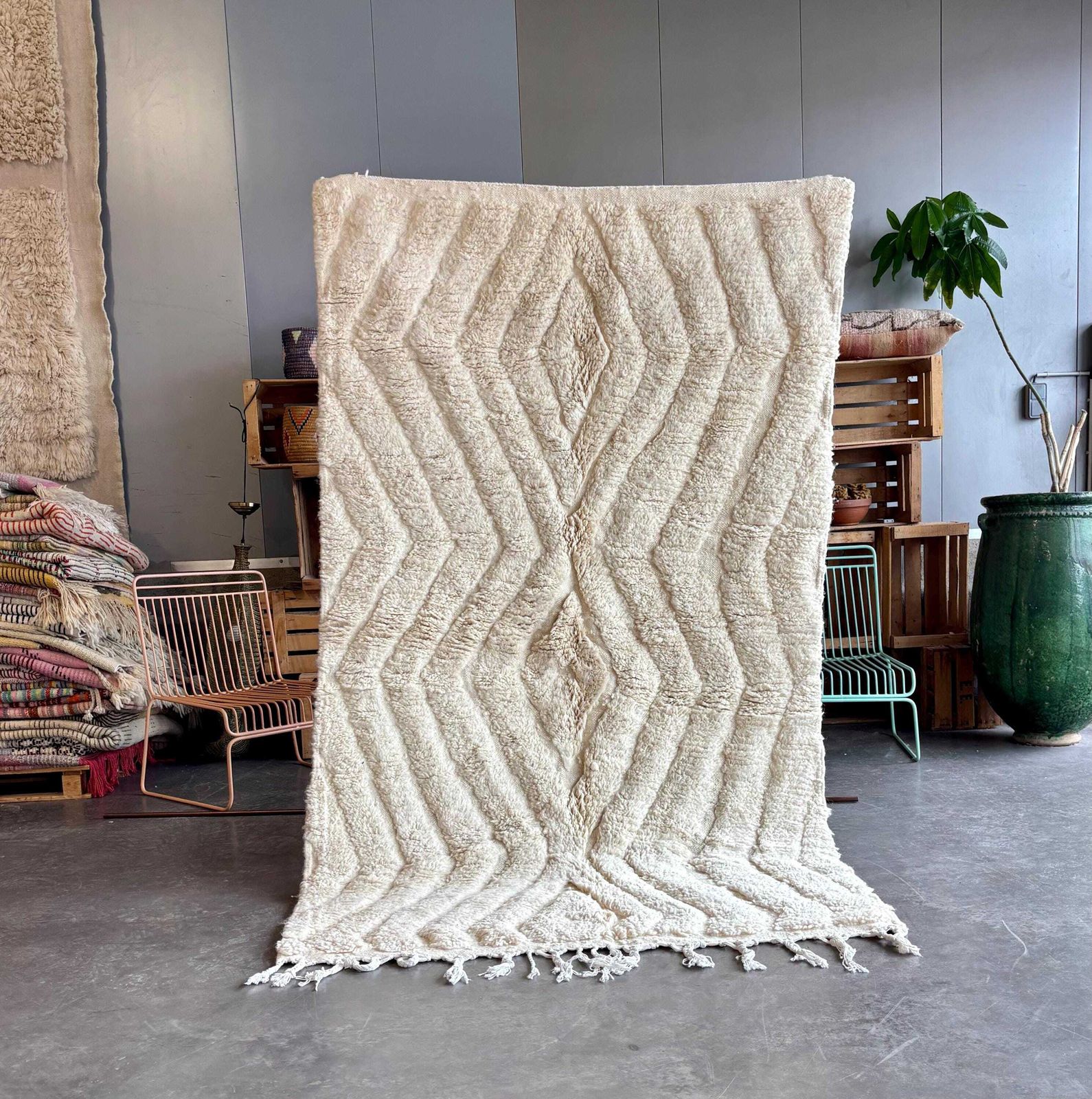Marokkaans Mrirt-tapijt 150x250 cm – Handgemaakt Berber-tapijt – Luxe ecru wollen tapijt – Minimalistisch Marokkaans tapijt