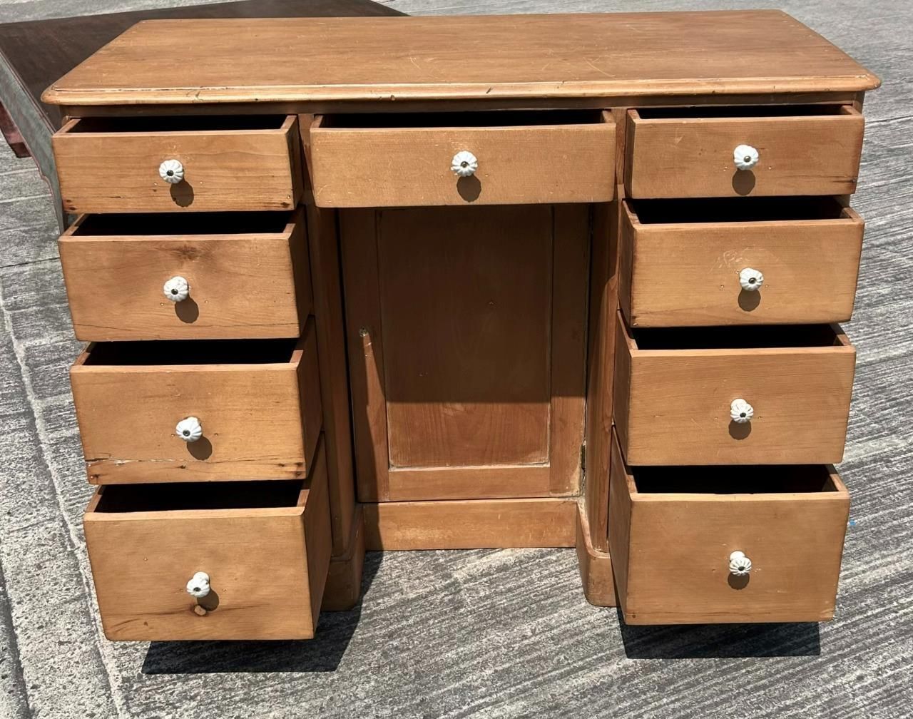 Antique Victorian Pine Kneehole Writing Office Desk With Central Cupboard photo vinterior