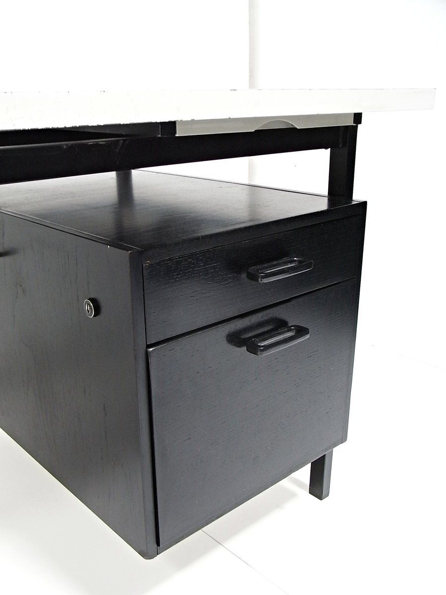 Writing Desk In Black Stained Oak With White Lacquered Top By Herbert Hirche For Christian Holzäpfel Kg Germany, 1960s photo vintage