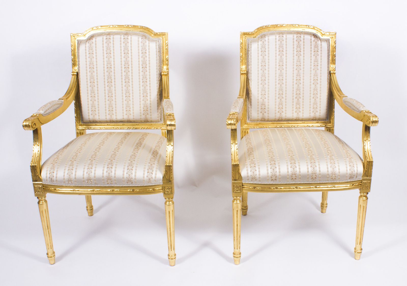 Pair Bespoke French Louis XVI Carved Giltwood Armchairs