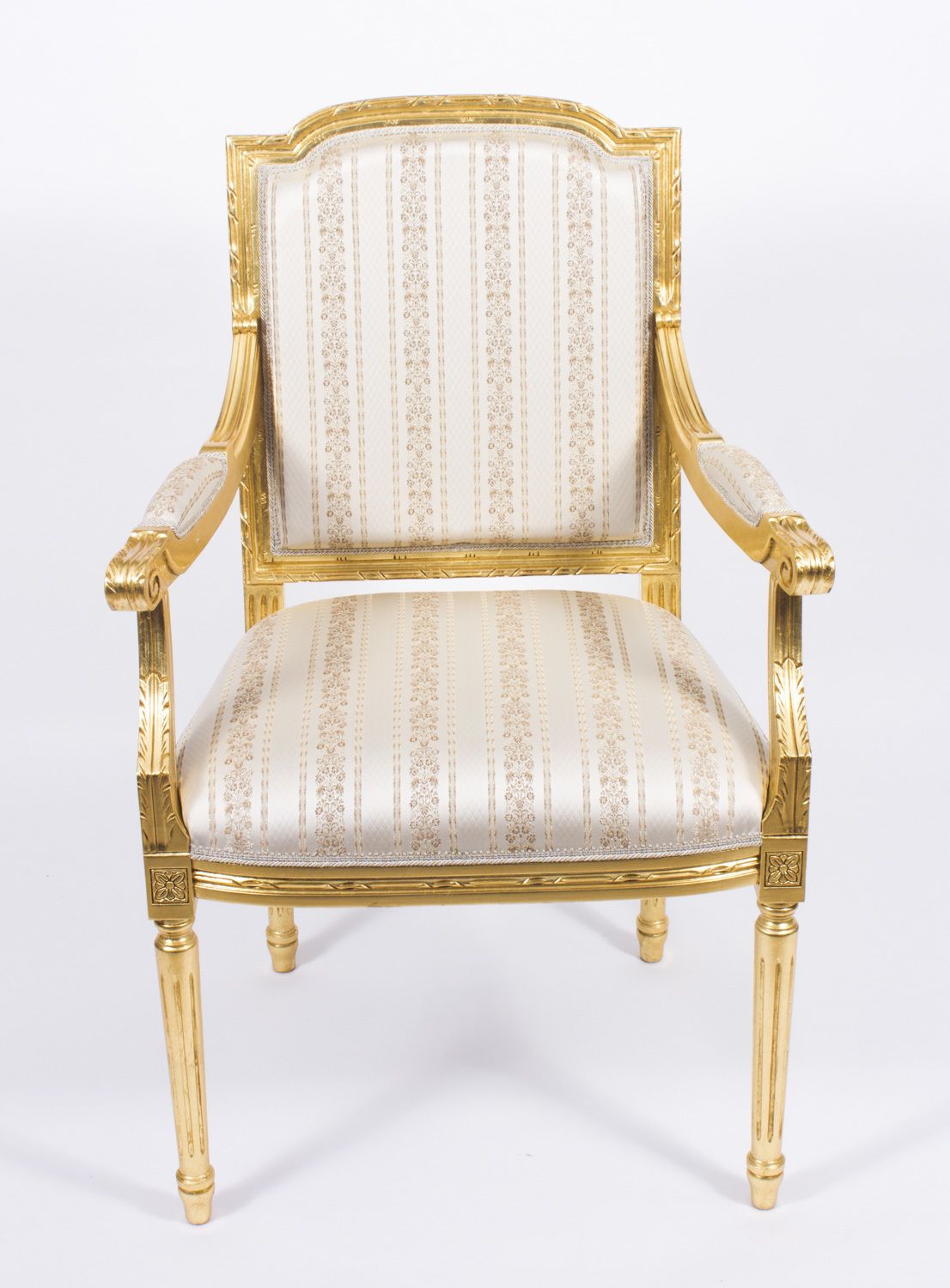 Pair Bespoke French Louis XVI Carved Giltwood Armchairs photo for sale