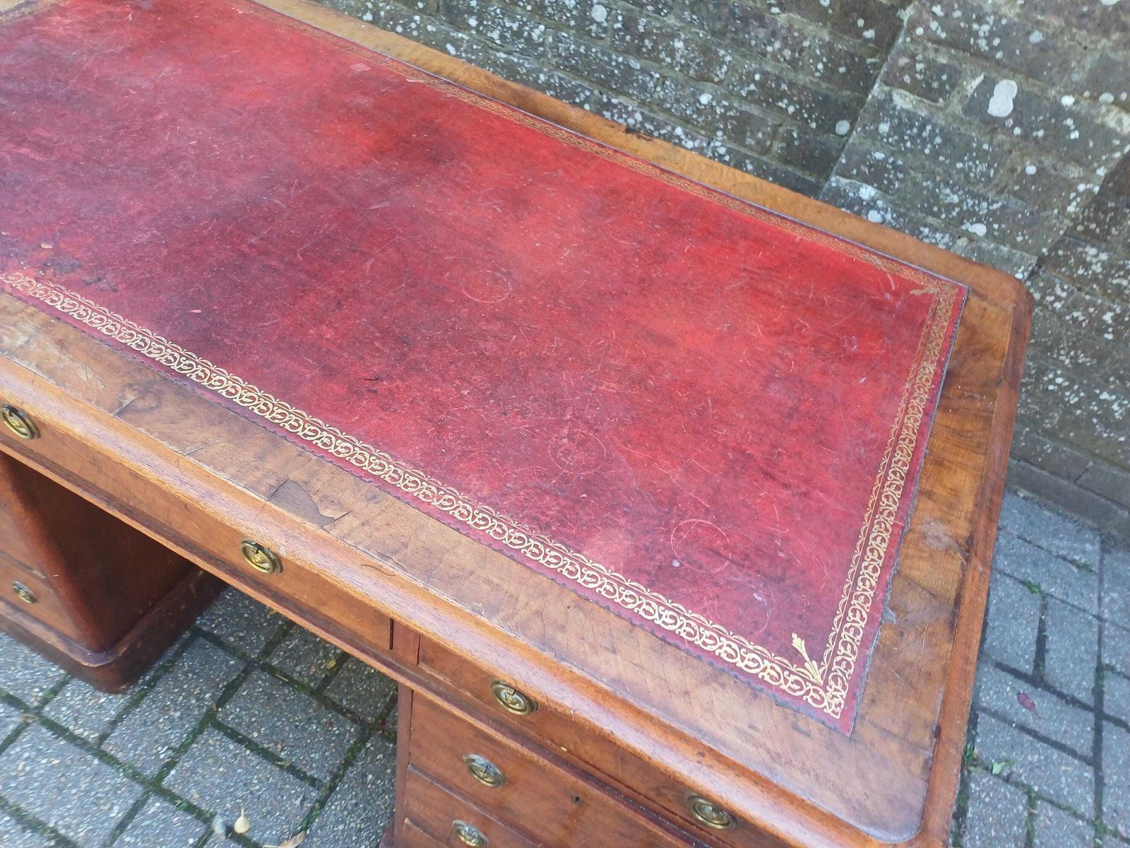 Mature Victorian Walnut Pedestal Desk C1870 Antique Kneehole Writing Desk photo buy